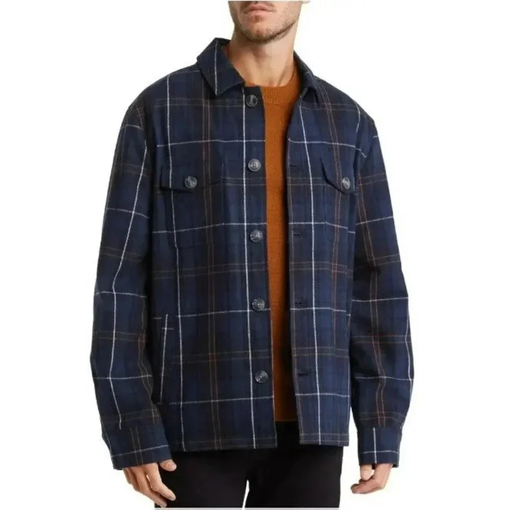 Slate & Stone Men's Blue Plaid Flannel Shirt Jacket Size M (MSRP $398)
